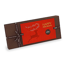 Wunderschön verpackte und gebundene Schokoladen Geschenkbox, einschließlich einer Grußkarte, um Ihre besten Wünsche zu machen.