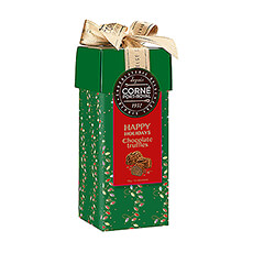 Un cadeau savoureux pour les amateurs de chocolat. Ce cadeau de Noël vert avec nœud doré est rempli de délicieuses truffes de Corné Port-Royal. Ce chocolatier belge utilise le meilleur chocolat pour le goût royal de ces truffes fines.