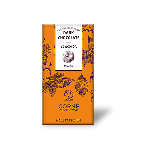 Tablet Pure Chocolade 60%, Met Gekonfijte Sinaasappel, 70 g, per 5 st.