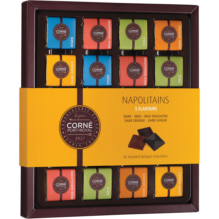inch alcohol Ringlet Napolitains 5 Smaken, 180 g, 40 chocolaatjes - Geleverd in België - Corné  Port-Royal Chocolatier